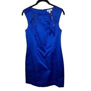 NWT Calvin Klein Womens Colbalt Blue‎ Sheath Dress Sz 4 Zipper Detail Sleeveless